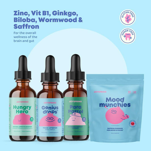 Joyspring Focus, Mood & Wellness Mega Bundle | Multivitamin + Genius + Liquid Cleanse + Saffron